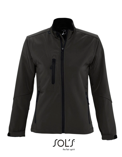 Women´s Softshell Jacket Roxy zum Besticken und Bedrucken in der Farbe Black mit Ihren Logo, Schriftzug oder Motiv.