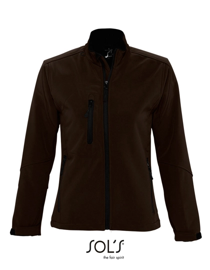 Women´s Softshell Jacket Roxy zum Besticken und Bedrucken in der Farbe Dark Chocolate mit Ihren Logo, Schriftzug oder Motiv.