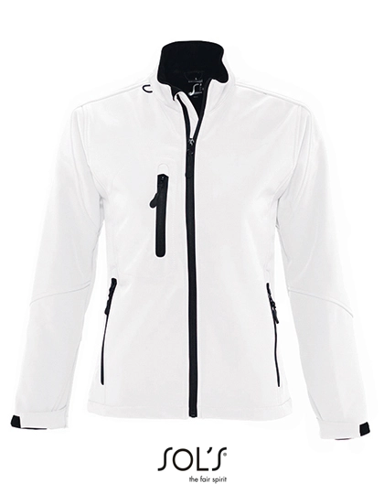 Women´s Softshell Jacket Roxy zum Besticken und Bedrucken in der Farbe White mit Ihren Logo, Schriftzug oder Motiv.
