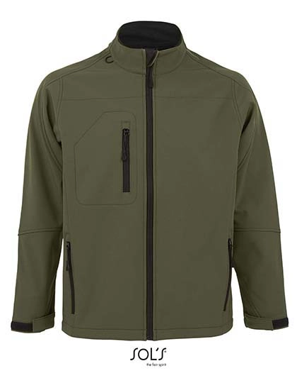 Men´s Softshell Jacket Relax zum Besticken und Bedrucken in der Farbe Army mit Ihren Logo, Schriftzug oder Motiv.