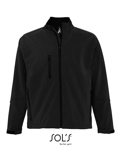 Men´s Softshell Jacket Relax zum Besticken und Bedrucken in der Farbe Black mit Ihren Logo, Schriftzug oder Motiv.