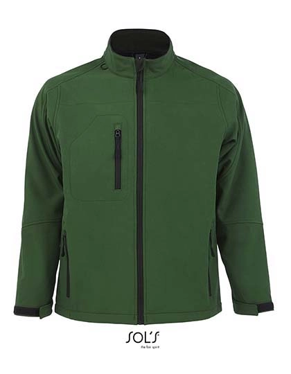 Men´s Softshell Jacket Relax zum Besticken und Bedrucken in der Farbe Bottle Green mit Ihren Logo, Schriftzug oder Motiv.