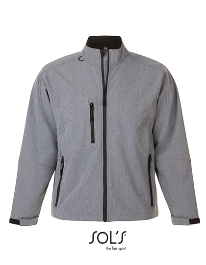 Men´s Softshell Jacket Relax zum Besticken und Bedrucken in der Farbe Grey Melange mit Ihren Logo, Schriftzug oder Motiv.