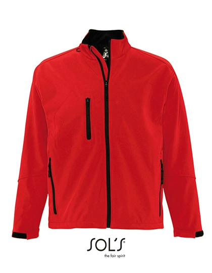Men´s Softshell Jacket Relax zum Besticken und Bedrucken in der Farbe Pepper Red mit Ihren Logo, Schriftzug oder Motiv.
