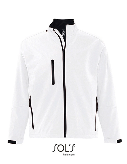 Men´s Softshell Jacket Relax zum Besticken und Bedrucken in der Farbe White mit Ihren Logo, Schriftzug oder Motiv.