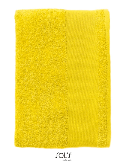 Hand Towel Island 50 zum Besticken und Bedrucken in der Farbe Lemon mit Ihren Logo, Schriftzug oder Motiv.