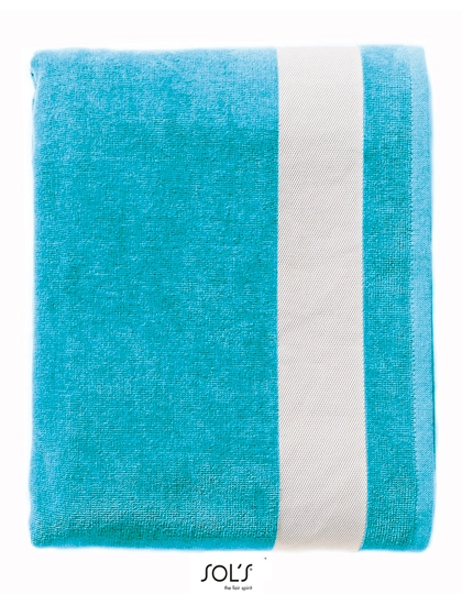 Beach Towel Lagoon zum Besticken und Bedrucken in der Farbe Turquoise-White mit Ihren Logo, Schriftzug oder Motiv.