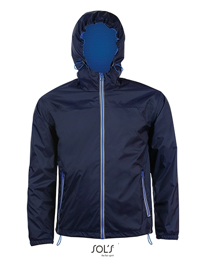 Unisex Lined Windbreaker Skate Jacket zum Besticken und Bedrucken in der Farbe Navy-Royal Blue mit Ihren Logo, Schriftzug oder Motiv.