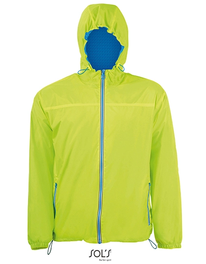 Unisex Lined Windbreaker Skate Jacket zum Besticken und Bedrucken in der Farbe Neon Lime-Royal Blue mit Ihren Logo, Schriftzug oder Motiv.