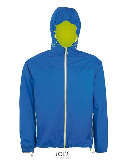 Unisex Lined Windbreaker Skate Jacket zum Besticken und Bedrucken in der Farbe Royal Blue-Neon Gold mit Ihren Logo, Schriftzug oder Motiv.