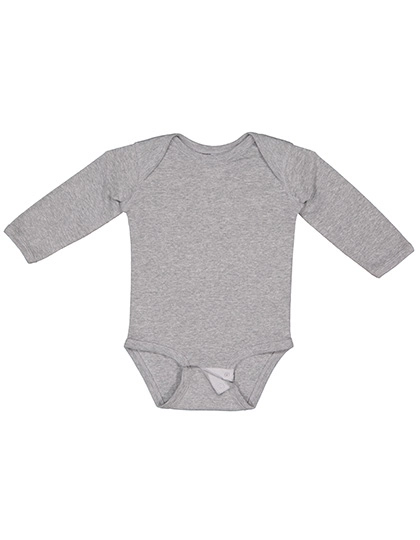 Infant Fine Jersey Long Sleeve Bodysuit zum Besticken und Bedrucken in der Farbe Heather Grey mit Ihren Logo, Schriftzug oder Motiv.