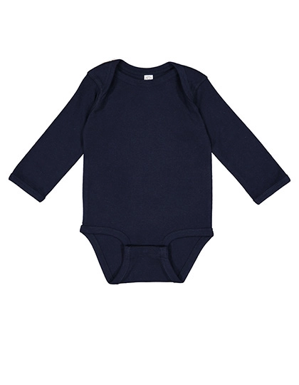 Infant Fine Jersey Long Sleeve Bodysuit zum Besticken und Bedrucken in der Farbe Navy mit Ihren Logo, Schriftzug oder Motiv.
