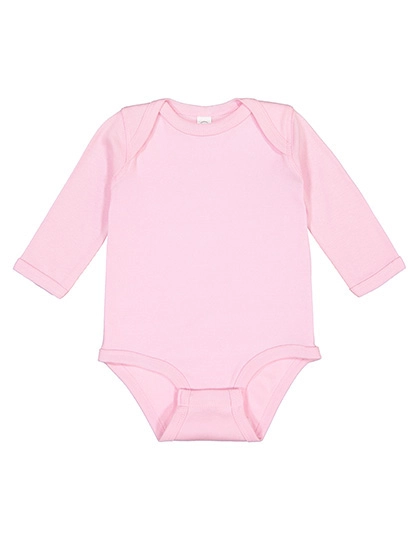 Infant Fine Jersey Long Sleeve Bodysuit zum Besticken und Bedrucken in der Farbe Pink mit Ihren Logo, Schriftzug oder Motiv.