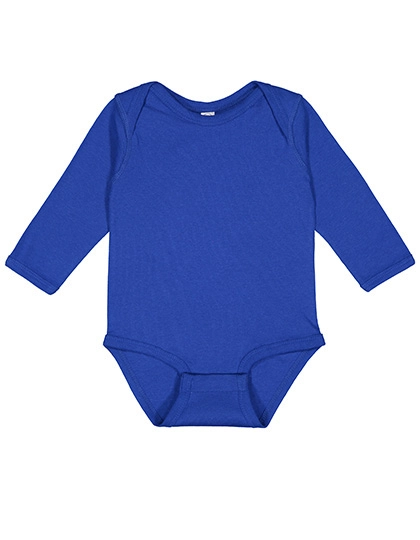 Infant Fine Jersey Long Sleeve Bodysuit zum Besticken und Bedrucken in der Farbe Royal mit Ihren Logo, Schriftzug oder Motiv.