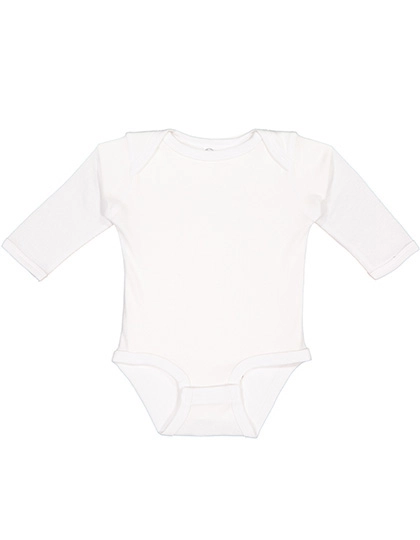 Infant Fine Jersey Long Sleeve Bodysuit zum Besticken und Bedrucken in der Farbe White mit Ihren Logo, Schriftzug oder Motiv.