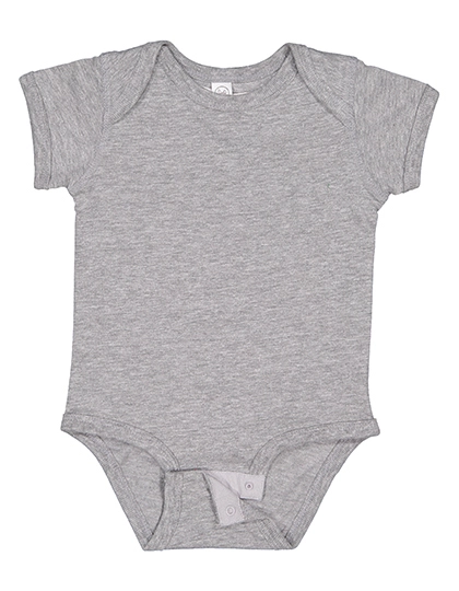 Infant Fine Jersey Short Sleeve Bodysuit zum Besticken und Bedrucken in der Farbe Heather Grey mit Ihren Logo, Schriftzug oder Motiv.