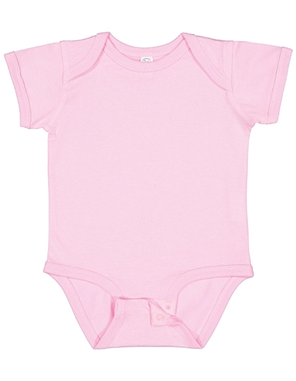 Infant Fine Jersey Short Sleeve Bodysuit zum Besticken und Bedrucken in der Farbe Pink mit Ihren Logo, Schriftzug oder Motiv.