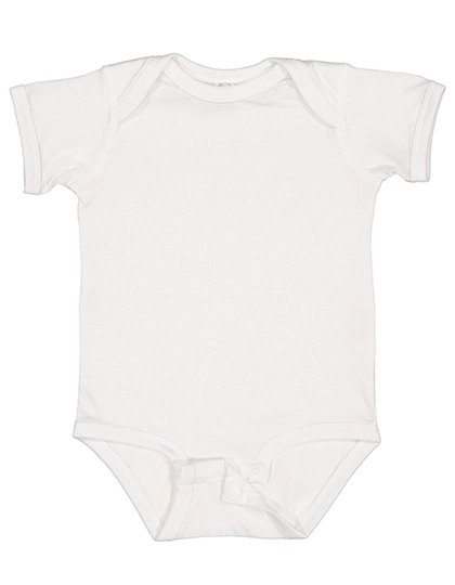Infant Fine Jersey Short Sleeve Bodysuit zum Besticken und Bedrucken in der Farbe White mit Ihren Logo, Schriftzug oder Motiv.
