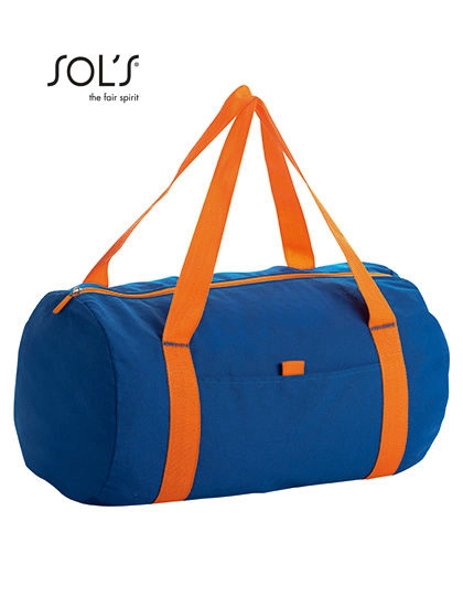 Barrel Bag Tribeca zum Besticken und Bedrucken in der Farbe Royal Blue-Orange mit Ihren Logo, Schriftzug oder Motiv.