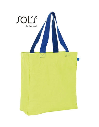 Lenox Shopping Bag zum Besticken und Bedrucken in der Farbe Neon Lime-Royal Blue mit Ihren Logo, Schriftzug oder Motiv.