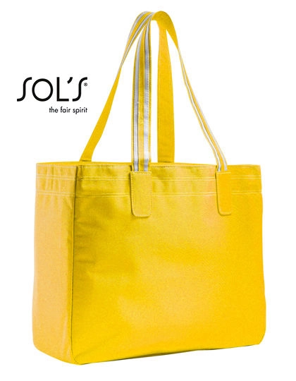 Shopping Bag Rimini zum Besticken und Bedrucken in der Farbe Gold-White mit Ihren Logo, Schriftzug oder Motiv.