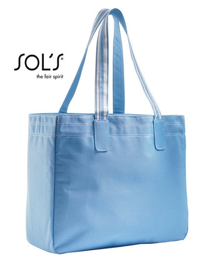 Shopping Bag Rimini zum Besticken und Bedrucken in der Farbe Sky Blue-White mit Ihren Logo, Schriftzug oder Motiv.