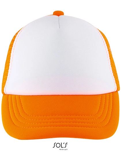 Kids´ Bubble Cap zum Besticken und Bedrucken in der Farbe White-Neon Orange mit Ihren Logo, Schriftzug oder Motiv.