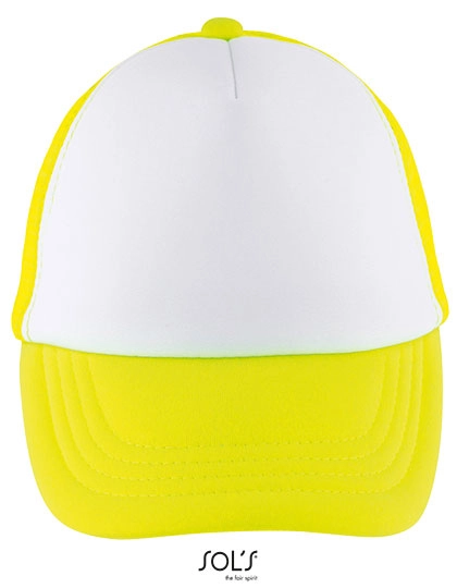 Kids´ Bubble Cap zum Besticken und Bedrucken in der Farbe White-Neon Yellow mit Ihren Logo, Schriftzug oder Motiv.