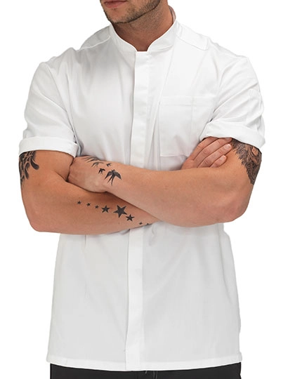 Jacket Short Sleeve zum Besticken und Bedrucken in der Farbe White-Black mit Ihren Logo, Schriftzug oder Motiv.