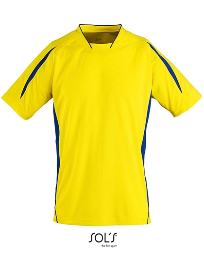 Short Sleeve Shirt Maracana 2 zum Besticken und Bedrucken in der Farbe Lemon-Royal Blue mit Ihren Logo, Schriftzug oder Motiv.