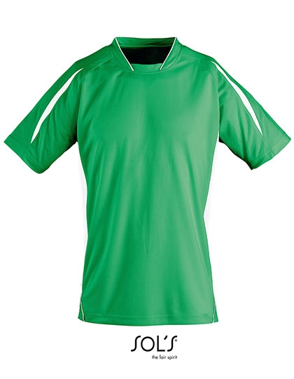 Kids´ Short Sleeve Shirt Maracana 2 zum Besticken und Bedrucken in der Farbe Bright Green-White mit Ihren Logo, Schriftzug oder Motiv.
