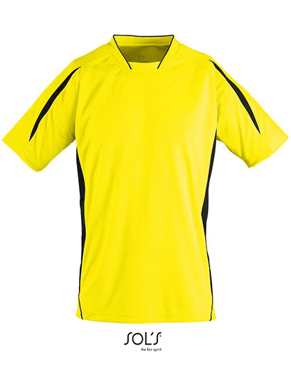 Kids´ Short Sleeve Shirt Maracana 2 zum Besticken und Bedrucken in der Farbe Lemon-Black mit Ihren Logo, Schriftzug oder Motiv.