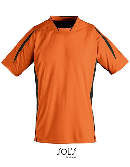 Kids´ Short Sleeve Shirt Maracana 2 zum Besticken und Bedrucken in der Farbe Orange-Black mit Ihren Logo, Schriftzug oder Motiv.
