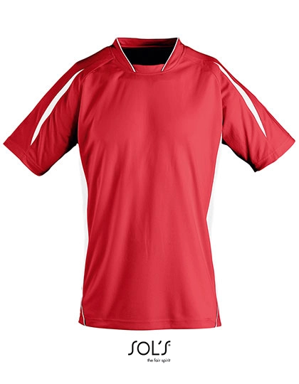 Kids´ Short Sleeve Shirt Maracana 2 zum Besticken und Bedrucken in der Farbe Red-White mit Ihren Logo, Schriftzug oder Motiv.