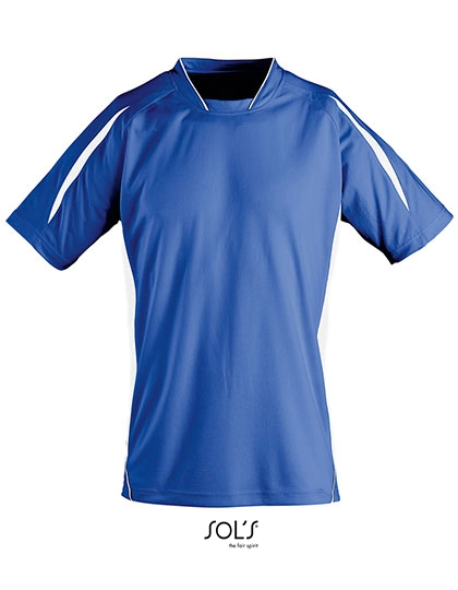 Kids´ Short Sleeve Shirt Maracana 2 zum Besticken und Bedrucken in der Farbe Royal Blue-White mit Ihren Logo, Schriftzug oder Motiv.