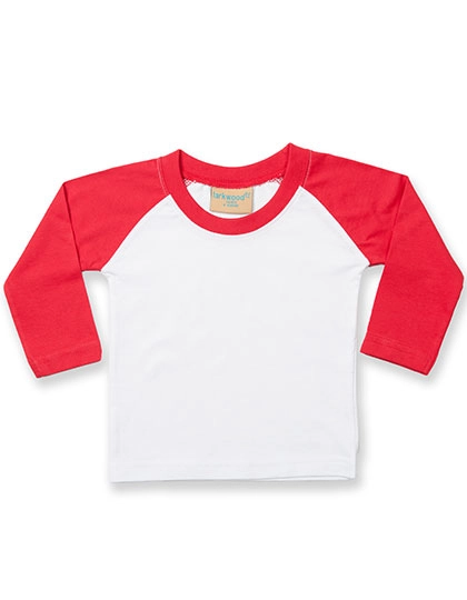 Long Sleeved Baseball T-Shirt zum Besticken und Bedrucken in der Farbe White-Red mit Ihren Logo, Schriftzug oder Motiv.
