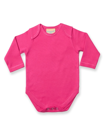 Long Sleeved Baby Bodysuit zum Besticken und Bedrucken in der Farbe Fuchsia mit Ihren Logo, Schriftzug oder Motiv.