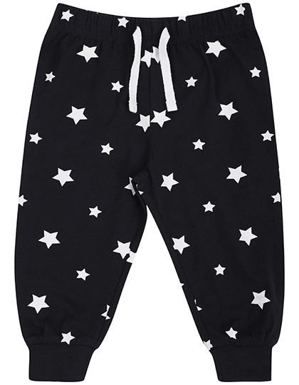 Baby Lounge Pants zum Besticken und Bedrucken in der Farbe Navy-White Stars mit Ihren Logo, Schriftzug oder Motiv.