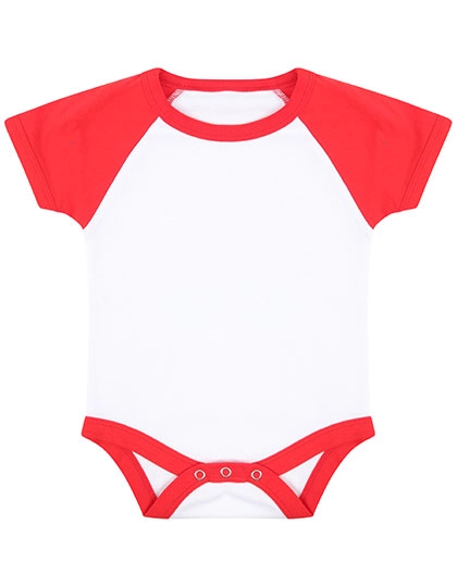 Essential Short Sleeved Baseball Bodysuit zum Besticken und Bedrucken in der Farbe White-Red mit Ihren Logo, Schriftzug oder Motiv.