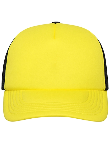 5-Panel Polyester Mesh Cap zum Besticken und Bedrucken in der Farbe Sun Yellow-Black mit Ihren Logo, Schriftzug oder Motiv.
