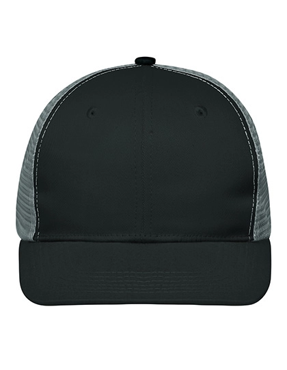 6 Panel Flat Peak Cap zum Besticken und Bedrucken in der Farbe Black-Black-Dark Grey mit Ihren Logo, Schriftzug oder Motiv.