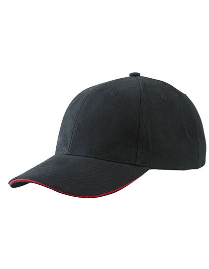 Light Brushed Sandwich Cap zum Besticken und Bedrucken in der Farbe Black-Red mit Ihren Logo, Schriftzug oder Motiv.