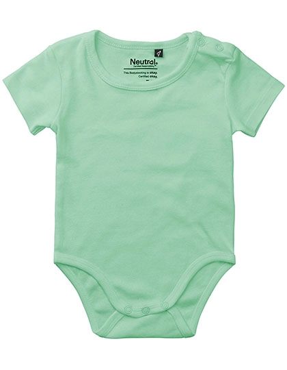 Babies Short Sleeve Bodystocking zum Besticken und Bedrucken in der Farbe Dusty Mint mit Ihren Logo, Schriftzug oder Motiv.