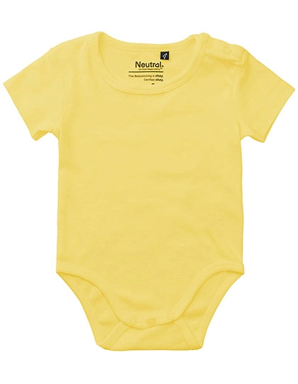 Babies Short Sleeve Bodystocking zum Besticken und Bedrucken in der Farbe Dusty Yellow mit Ihren Logo, Schriftzug oder Motiv.