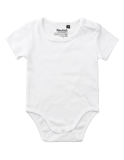Babies Short Sleeve Bodystocking zum Besticken und Bedrucken in der Farbe White mit Ihren Logo, Schriftzug oder Motiv.