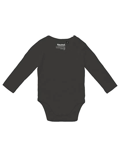 Babies Long Sleeve Bodystocking zum Besticken und Bedrucken in der Farbe Charcoal mit Ihren Logo, Schriftzug oder Motiv.