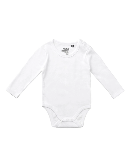 Babies Long Sleeve Bodystocking zum Besticken und Bedrucken in der Farbe White mit Ihren Logo, Schriftzug oder Motiv.