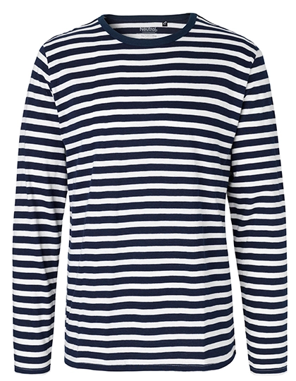 Men´s Long Sleeve T-Shirt zum Besticken und Bedrucken in der Farbe White - Navy (Striped) mit Ihren Logo, Schriftzug oder Motiv.