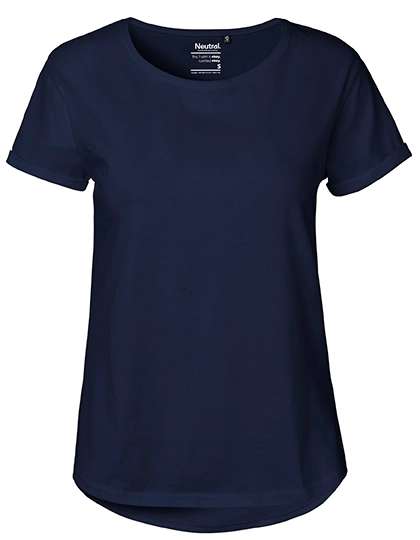 Ladies´ Roll Up Sleeve T-Shirt zum Besticken und Bedrucken in der Farbe Navy mit Ihren Logo, Schriftzug oder Motiv.