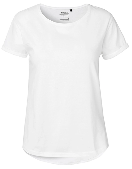 Ladies´ Roll Up Sleeve T-Shirt zum Besticken und Bedrucken in der Farbe White mit Ihren Logo, Schriftzug oder Motiv.